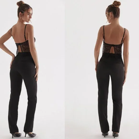 HOUSE OF CB 'Tansy' Black Satin Trousers NWOT - Picture 3 of 9